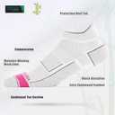 BRISIRA Coolmax Bamboo Viscose Women Compression Running Ankle Socks No Show Athletic Wicking Thick Cushioned Arch Support (8-10, Black + White + Grey)