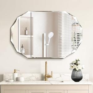 Pregaspor Single Beveled Edge Bathroom Vanity Mirror, 23.6" x 35.4" Oval Wall Mirror, Shatterproof Frameless Mirror for Over Sink, Restroom
