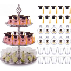 30 Set Graduation Fillable Drink Balls, Mini Felt Graduation Caps with Tassels and 9 oz Plastic Clear Cups, Hanging Graduate Party Ornaments for Holiday Celebration Decoration (Yellow)