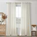 102 Inch Linen Curtains for Living Room Dining 2 Panels Grommet Bronze Light Filtering Farmhouse Large Window Drape Flax Burlap Cream Ivory Curtain 102 Inches Long for Sliding Glass Door Bedroom (Natural)