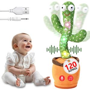 Dancing Cactus Toy for Kids  Mimicking & Talking Cactus Toy Repeats What You Say  120 Songs, 15s Voice Recorder, LED Light-Up, Funny Dancing Plush in Pot - Gift for Toddlers & Adults