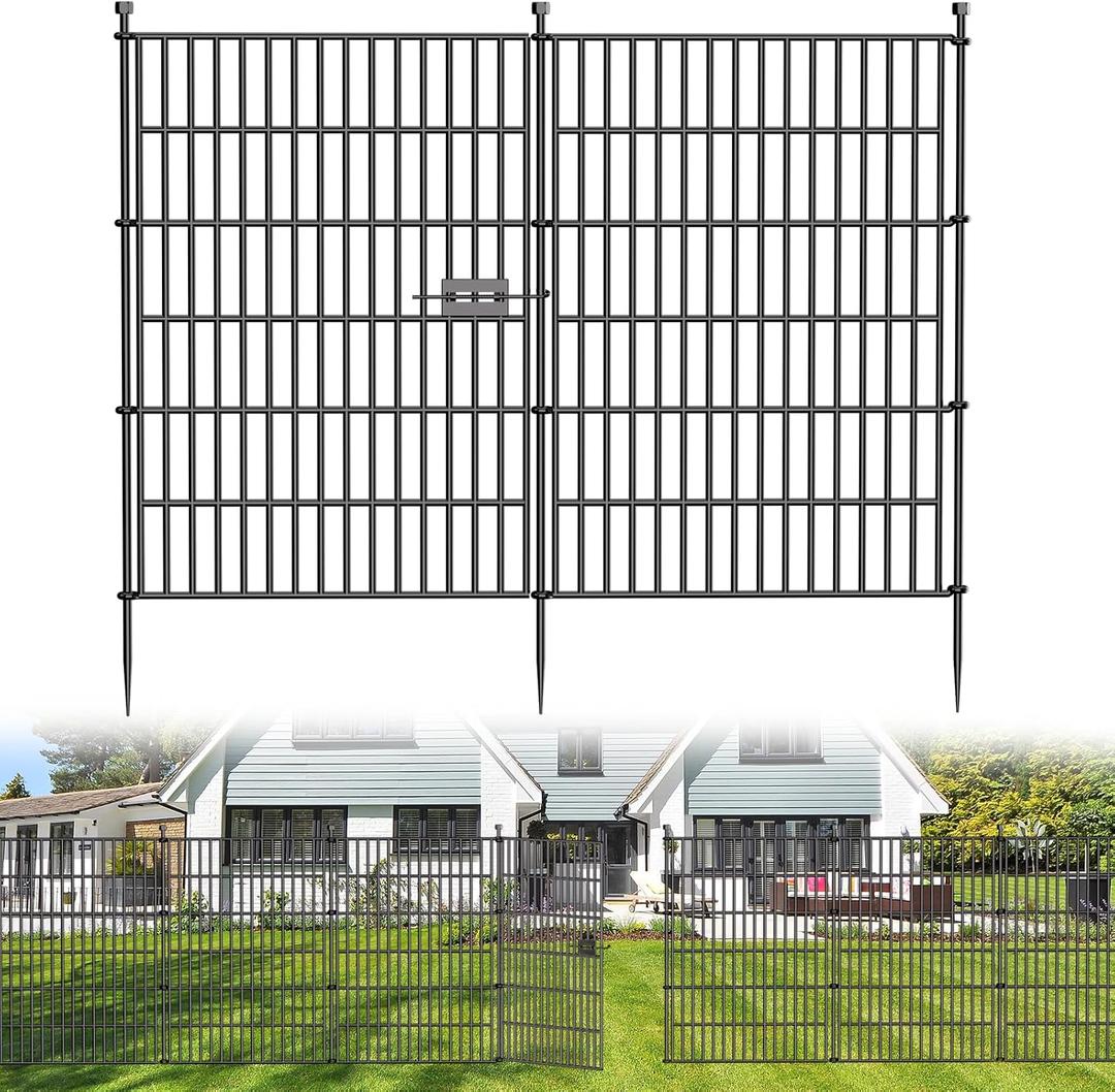 10 Panels No Dig Decorative Outdoor Garden Fence with Gate for Yard, 40 in(H) X 23.6 ft(L) Animal Barrier Fencing Rustproof Metal Wire Panel Border for Dog, Rabbits, and Patio Temporary Ground Stakes