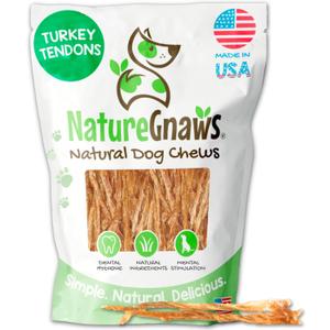 Nature Gnaws USA Turkey Tendons for Dogs (1Lb) - Delicious Grain Free Reward Snack for Small, Medium & Large Breeds - Premium Natural Dog Chew Treats (EXP 07/31/28)