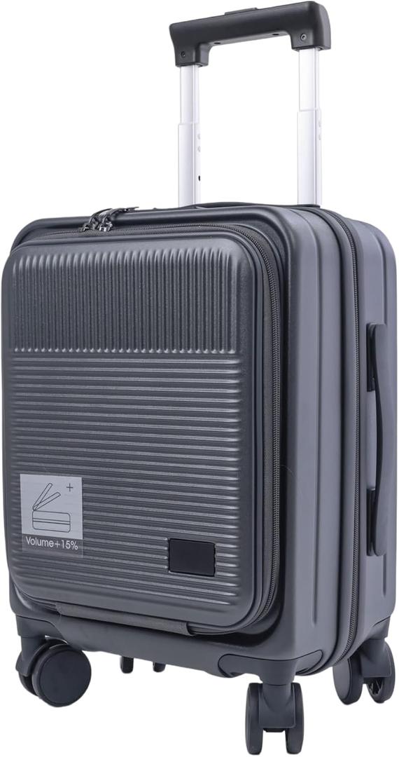 16" Underseat Luggage, Front Opening Carry On, Dark Gray