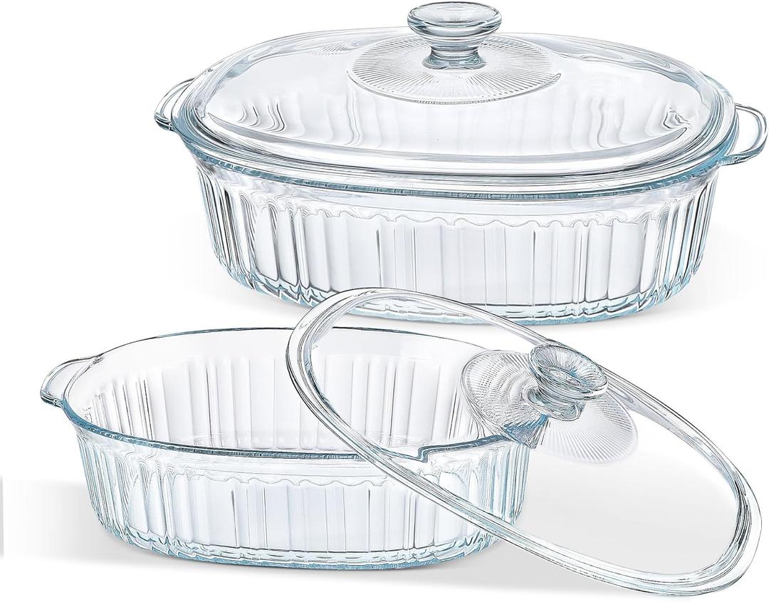 M MCIRCO 2-Piece Glass Casserole Baking Dish, Set of 2 Casseroles With Glass Lids, 1.9 Qt and 3 Qt