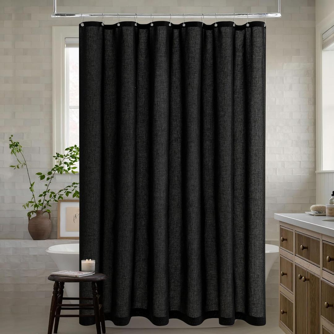 90 Inch Shower Curtain Linen Neutral Extra Long Shower Curtain for Bathroom Bath Drapes Modern Boho Shabby Chic Country Rustic Cloth Drapes Bathroom Decor Black 72x90