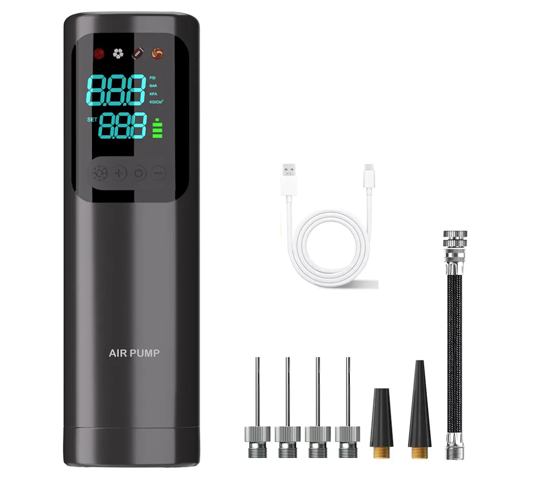 Electric Ball Pump for All Exercise Ball, Portable Fast Basketball Inflator, Football Pump, Smart Air Pump with Accurate Pressure Gauge and 4 Preset Modes (Max 17 PSI, 4000mAh)