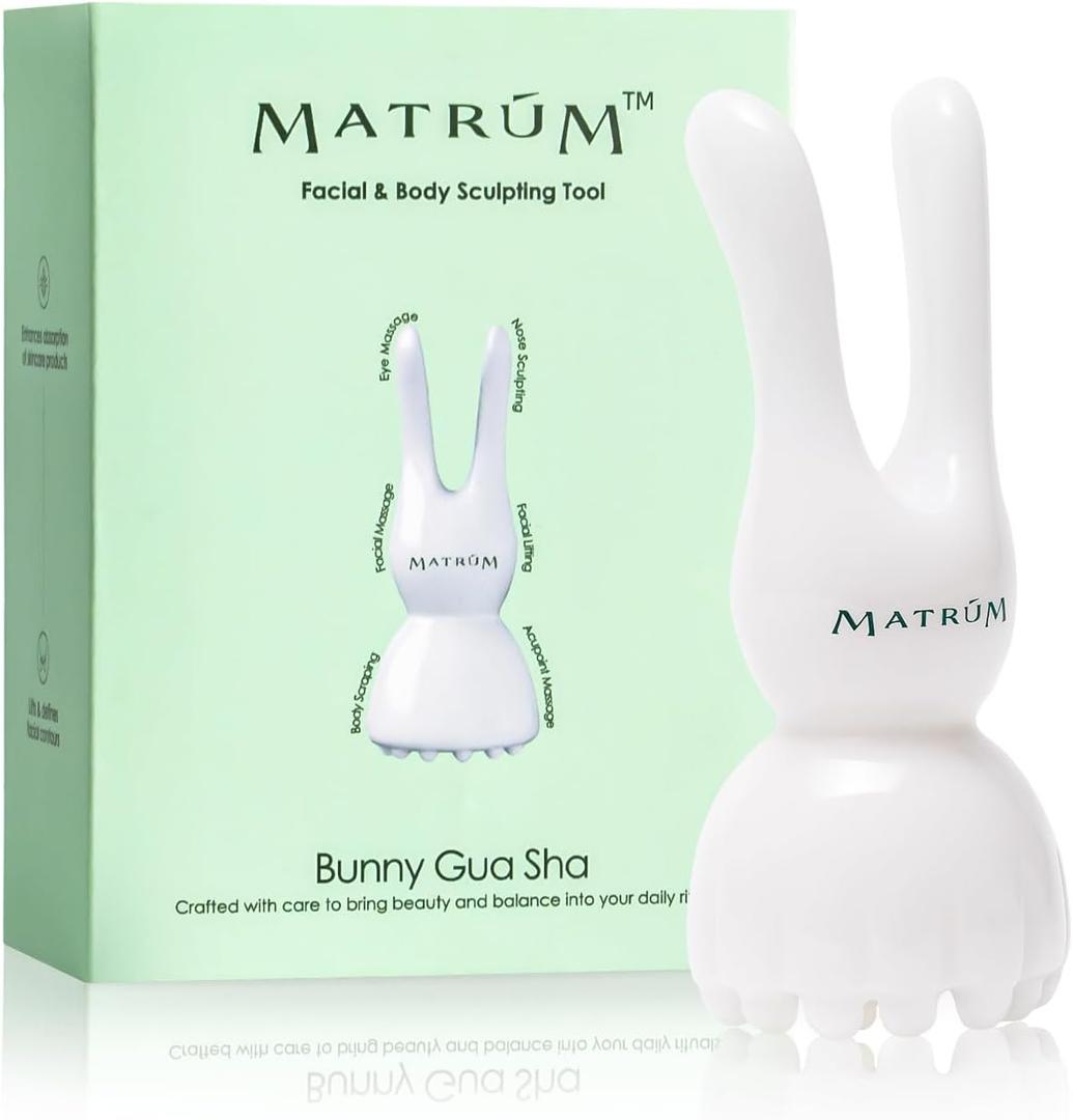 6-in-1 Rabbit Ear Gua Sha Facial Tool for Scalp Massage & Jawline Sculpting, Unbreakable Resin Lymphatic Drainage Tool for Eye Depuffing & V-Line Lifting, Ergonomic Face Massager for Home Spa