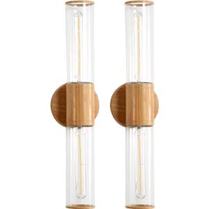 Bathroom Vanity Lighting Fixture, 2-Light Wood Grain Wall Sconce Light Fixture with Clear Glass, E26 Socket Indoor Wall Lamp, Modern Wall Sconce for Mirror Living Room, 2 Pack