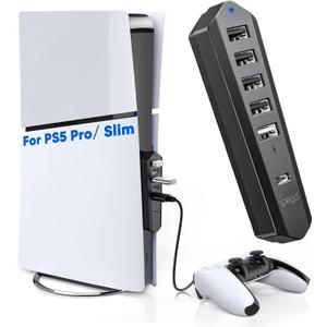 6 Ports USB Hub Only for PS5 Pro/Slim Console Disc  Digital, High-Speed Extra USB Port Extender for PS5 Slim Pro Accessories, Charging Adapter with 1 Type C 3.0 + 4 USB-A 2.0 + 1 Port