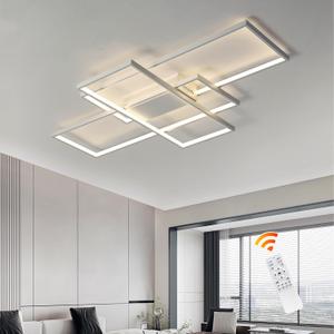GEADI Modern Dimmable Ceiling Light, 35.4" White Led Ceiling Light Fixtures with Remote Control, 50W Rectangle Flush Mount Lighting Fixture for Kitchen Bedroom Dining Room(3000K-6500K)