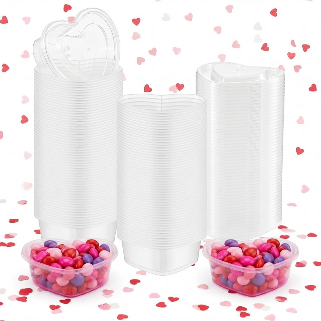 48 Pcs Heart Shaped Storage Containers 4 oz Heart Plastic Containers with Lids Transparent Small Clear Box Portion Cups for DIY Craft Making Liquid Foam Ball Soft Clay