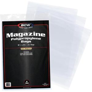 BCW Thick Magazine Bags - 1 Pack of 100 | Acid-Free, Clear Polypropylene Sleeves for Archival-Quality Storage of Collectible Magazines | Protect and Showcase Your Valuable Comic Book Collection