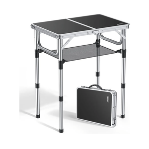 Anbte Folding Camping Table, Aluminum 24" x 16" Adjustable Height Small Folding Table with Carrying Handle, Lightweight, Portable Camping Table Waterproof for Outdoor Indoor Picnic Beach BBQ (Black)
