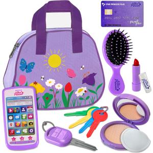 Play Purse for Toddlers with Accessories, Toddler Girl Toys 1 2 3 Years Old with Pretend Makeup, Keys, Smartphone, Toddler Toy Purse for Little Girls - Birthday Gift for Toddlers Girls Ages 2-3 Purple