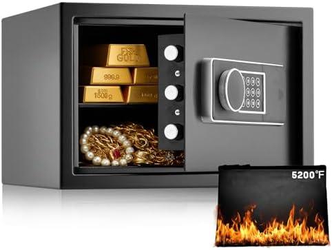 KPASAFE 1.3 Cuft Small Safes for Home, Security Safe Box with Fireproof Bag, Digital Keypad, Spare Keys and Alarm System, Security Anti-Theft Design for Valuables, Document, 9.84"W x 9.84"D x 13.78"H