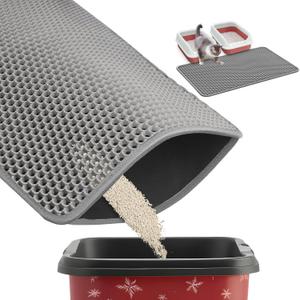 35" x 30" Cat Litter Mat - Ultra-Large Litter Box Mat with Double Layers, Urine-Proof and Non-Slip Litter Trapping Mat, Easy to Clean Kitty Litter Mats for Floor, Scatter Control, Grey