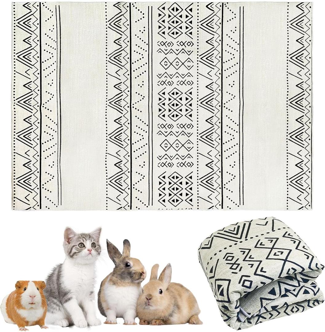 VCEPJH Bunny Floor Mat 55 x 78.7in Rabbit Cage Liner Washable Large Reusable Guinea Pigs Rug Anti-Slip Whelping Pads for Small Pet Dogs Puppy Chinchillas Ferrets Cats