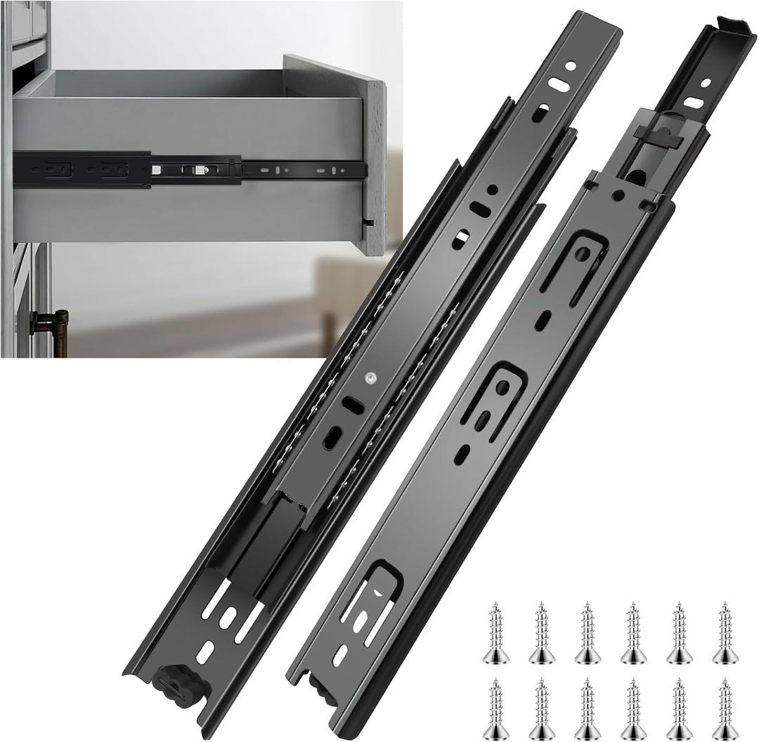 14 inch Drawer Slides 6 Pairs (12pcs) Full Extension Ball Bearing Drawer Rails Side Mount 3 fold Metal Dresser Runners for File Cabinet Trash Can Kitchen Wardrobe Glides 14" Black 100 LB Capacity