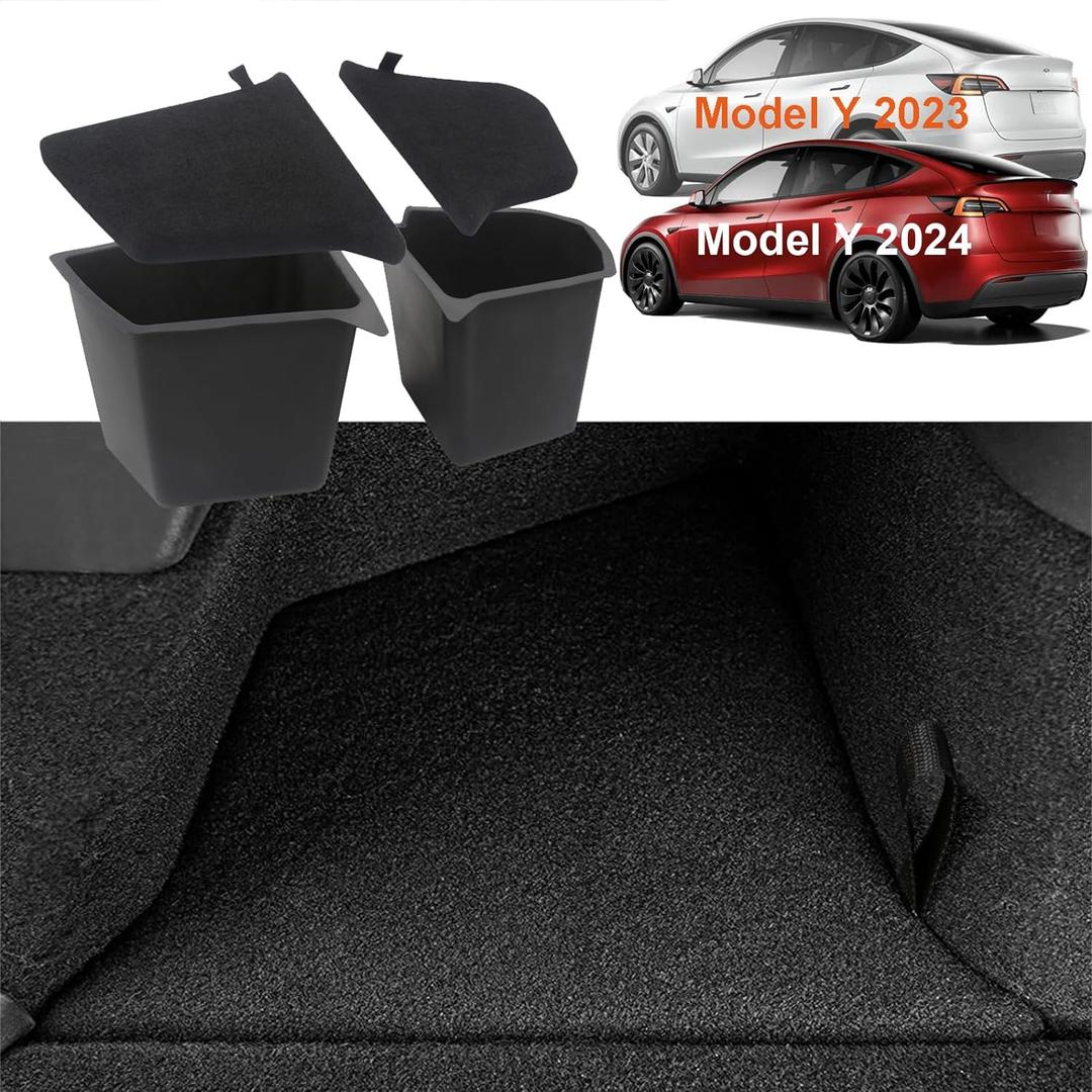 Fit 2022-2025.03 Tesla Model Y Trunk Storage Bins (Not for Model Y Juniper 2025), Side Storage Box with Lids, Rear Trunk Organizer for Tesla Model Y Accessories (Model Y 5-seater 2022-2024)