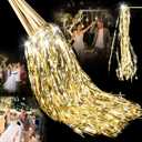 Simgoing 100 Pcs Lighted Wedding Wands LED Tinsel Wands Light up Streamers Sparklers for Wedding Send Off and Exits Birthday Party Props Favors(Gold)