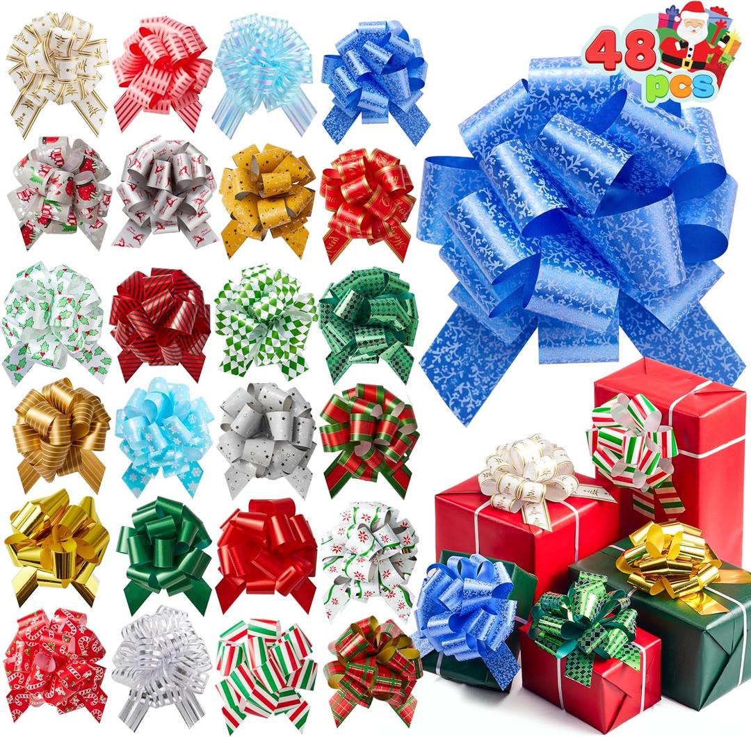 JOYIN 48 PCS Christmas Pull Bows with Ribbon 5 Wide for Gift Wrapping & Gift Tags, Boxing Day Decorations, Holiday Dcor Present Wrapping