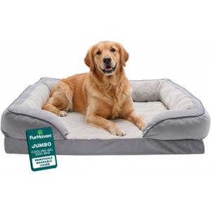 FurHaven Cooling Gel Dog Bed for Large Dogs, Perfect Comfort Sofa Bed with Cool Gel-Top Foam with a Solid Orthopedic Foam Base for Joint Support, Washable Cover, Jumbo XL, Plush & Velvet, Granite Gray
