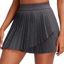 RUNNING GIRL Women's Pleated Tennis Skirts with Pockets High Waisted Tummy Control Casual Athletic Workout Golf Skorts (Gray, XXL)