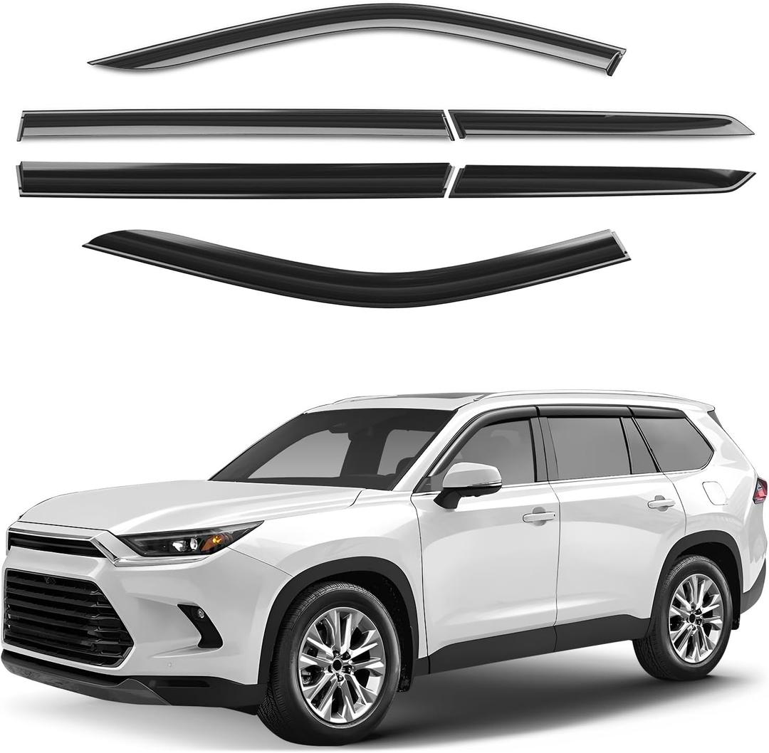 Window Deflectors Smoke Tinted Tape-On Side Window Vent Visor Deflectors Rain Guards Compatible with Toyota Grand Highlander 2024-2026 - 6 pcs. GW0809
