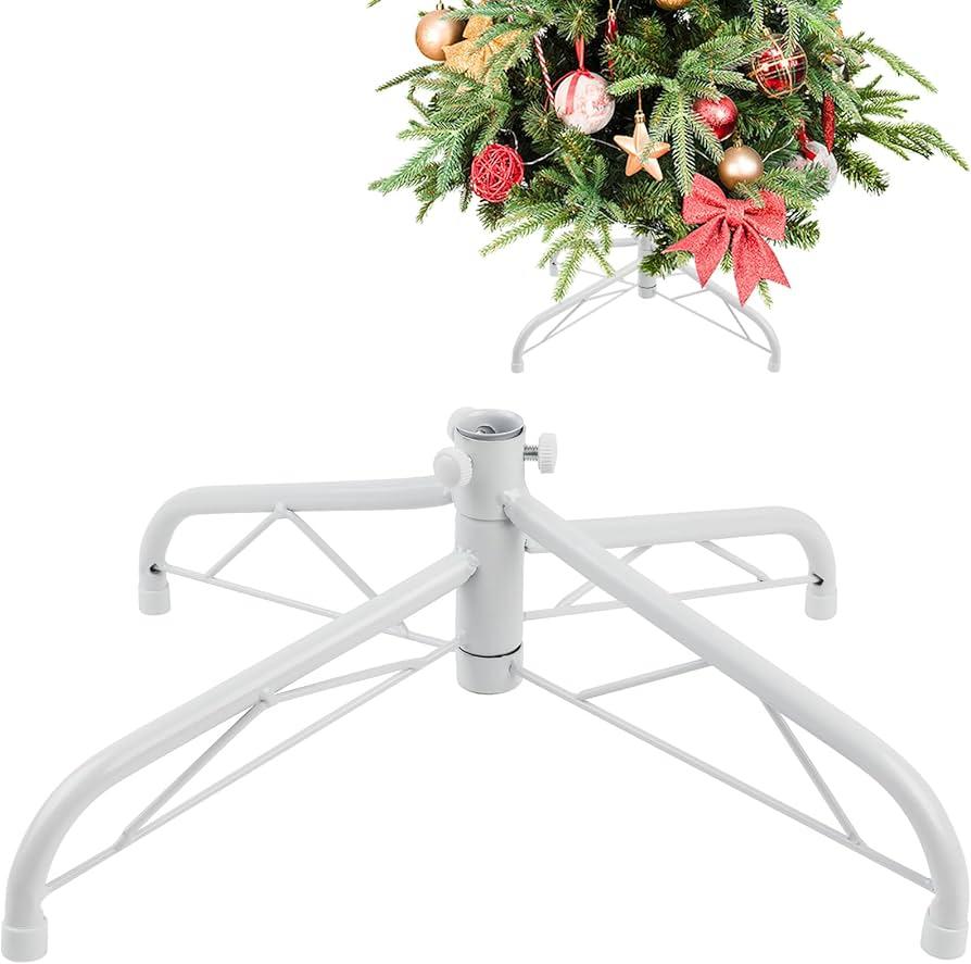 Metal Christmas Tree Stand, Universal Folding Xmas Tree Stand 15.7 Inch Replacement Tree Stand Base for 3 Ft to 6 Ft Christmas Artificial Trees Fake Tree, White