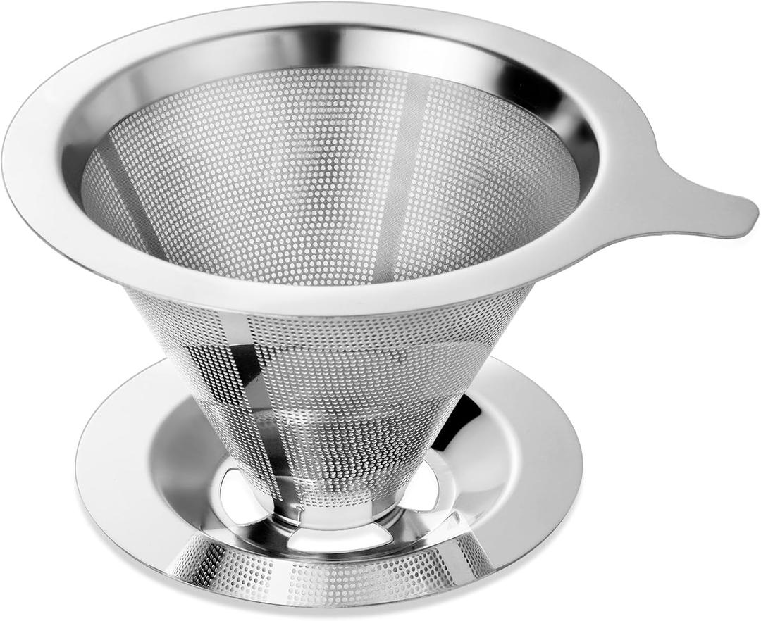 Upgraded Pour Over Coffee Filter, Coffee Dripper, Paperless Mess Stainless Steel Coffee Filter, Maker One to Two Cup, Keeping Nature Coffee Flavor, Easy to Use and Clean (Large)