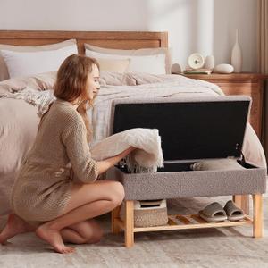 Ottoman Storage Bench with Seating - Entryway & Bed Bench, Upholstered Gray (17.7"D x 31.5"W x 15.8"H, Grey)