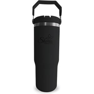 SHARIS Tumbler with Top Handle - Cute Water Bottle - Tumbler with Flip Straw - Water Bottle Fits in Car Cup Holder - 30 Oz - Insulated water bottle - Leak Proof with Straw - Black
