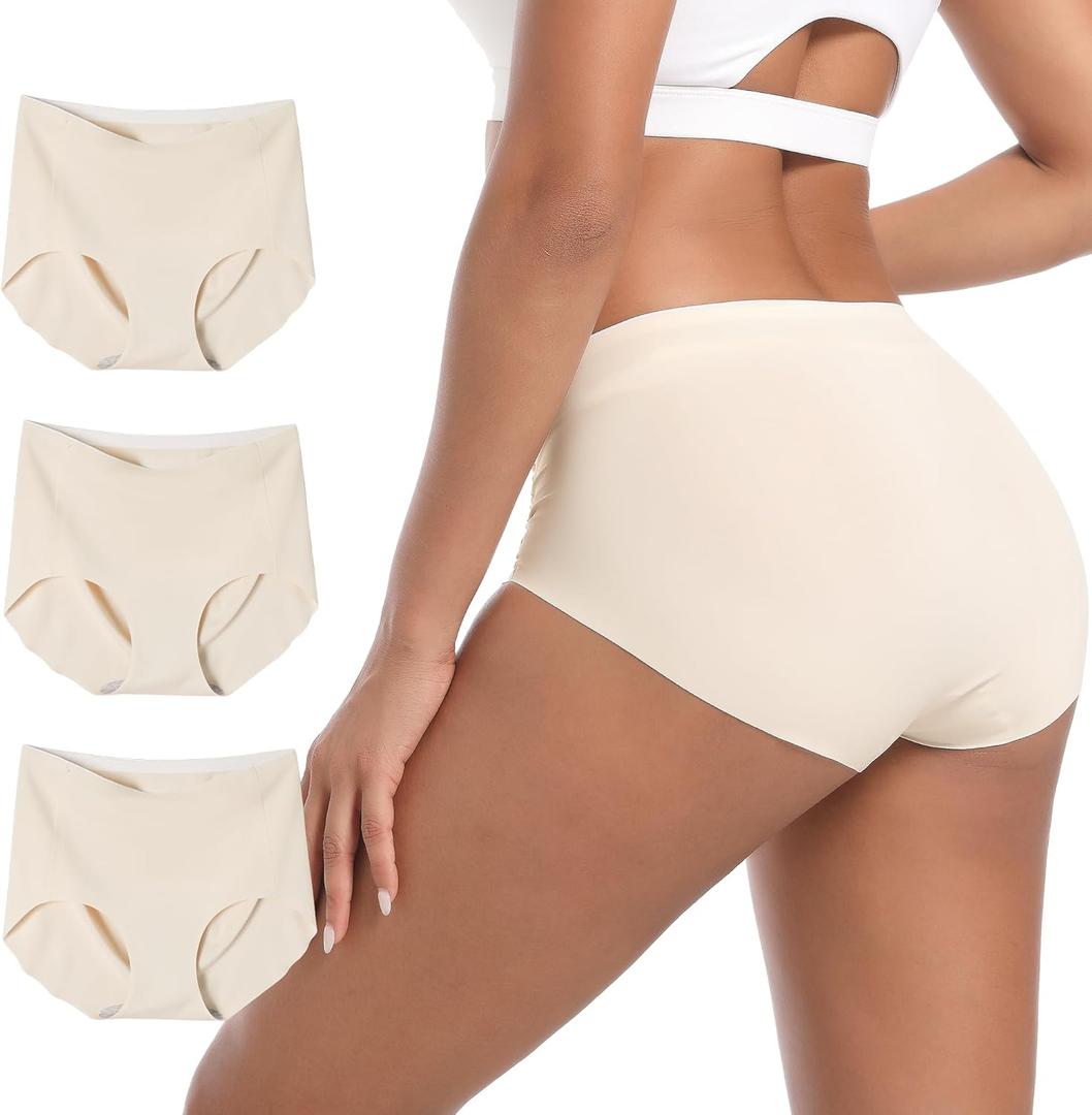 INNERSY Women's Seamless No Show Underwear Quick Dry Panties Nylon Briefs 3-Pack (Large, Beige)