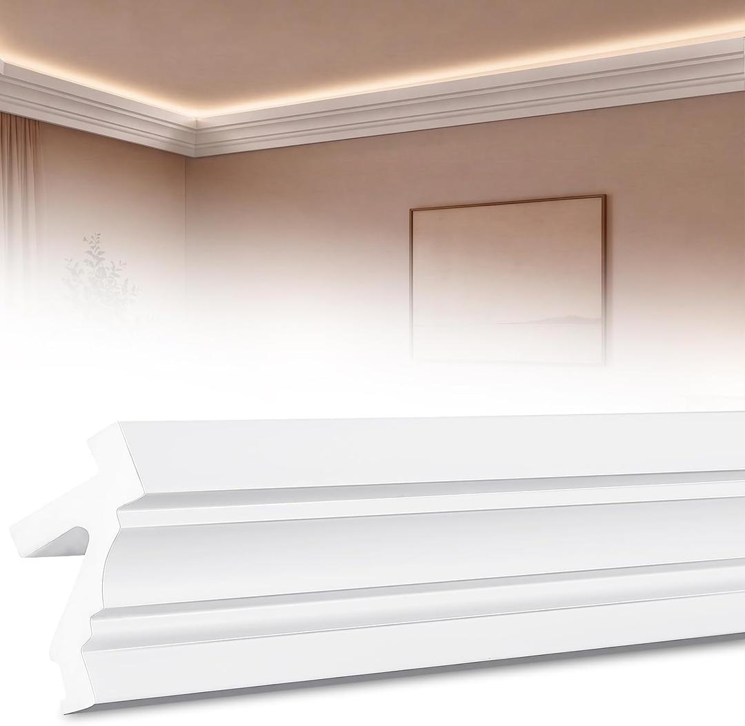 Pushglossy 9 Pc 47.2"(Total 35.4Ft) Ceiling Crown Molding with LED Duct Kit