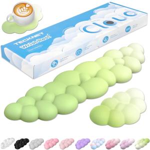 TECKNET Cloud Keyboard Wrist Rest Set, Cloud Wrist Rest with Non-Slip Base, PU Leather Wrist Pad for Keyboard with Ergonomic Memory Foam for Computer Laptop Office Gaming & Pain Relief, Gradient Green