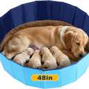 Whelping Pen for Dogs, Foldable Birthing Pool for Dogs, Whelping Box for Dogs and Puppies, Poartable Plastic Swimming Pool & Bath Tub (Blue) (47.2 Dia.  11.8H (120cm  30cm))