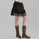 Engofs Women Y2k Lace Slip Skirt Mini Ruffle Pleated Flowy Short Skirts (M)