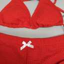 ZAFUL Red Women's Bikini Shorts Sets Bow Sexy Halter Triangle Bikini Two Piece Bathing Suit Shorts Knit Y2K Boyshort Swimsuits for Vacation, Red,  L