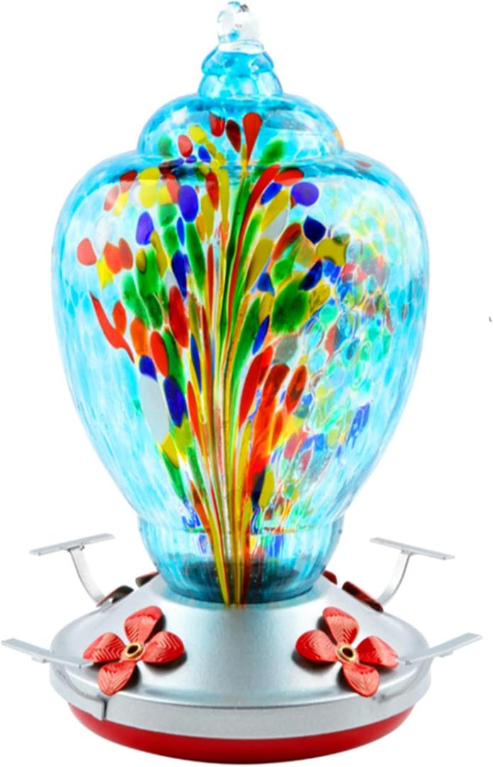 WOSIBO Hummingbird Feeder for Outdoors Patio Large 32 Ounces Colorful Hand Blown Glass Hummingbird Feeder with Ant Moat Hanging Hook, Rope, Brush and Service Card (Blue-Firework) WOSIBO Hummingbird Feeder for Outdoors Patio Large 32 Ounces Colorful Hand Blown Glass Hummingbird Feeder with Ant Moat Hanging Hook, Rope, Brush and Service Card (Blue-Firework)