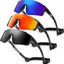 3 Pack Kids Polarized Sunglasses - Youth Baseball Sunglasses for Boys Girls Age 3-12 Sports UV Protection Goggles (A02-black+black / Black+dark Blue / Black+red)