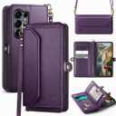 DJBull for Samsung Galaxy S25 Ultra Wallet Case with Card Holder, Shoulder and Wristlet Straps, Soft PU Leather, Magnetic Snap, Flip Phone Case for Women Men for Samsung S25 Ultra Purple