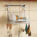 TQVAI Over Sink Dish Drainer Drying Rack, Stainless Steel Foldable Wall Mounted Dish Racks with Drainboard Hanging Rod and Sponge Holder, Silver