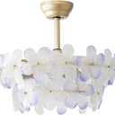Gold Crystal Fandelier Ceiling Fans with Lights, 20" Gold Flower Chandelier Ceiling Fan with Light Remote Control, Caged Mid Century with 6 Speeds for Bedroom, Nursery, Living Room (Purple)