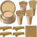 Disposable Plastic Dinnerware Set-484PCS Plastic Plates Set Includes 60 Of Each Dinner Dessert Plates, Cups, straws, Spoons, Forks & Knives for Party (Gold, 484PCS60 Guests)