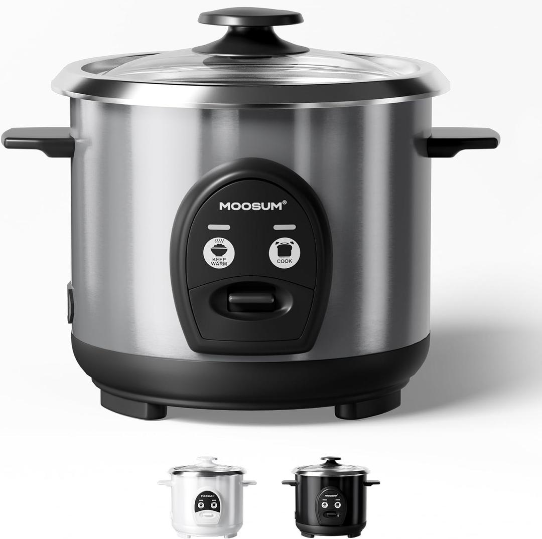 3-Cup Uncooked Rice Cooker Small, Stainless Steel Non-Toxic Inner Pot, One-Touch Multifunction for Rice/Saut/Yogurt, Dishwasher Safe, 1-3 People Size, Silver