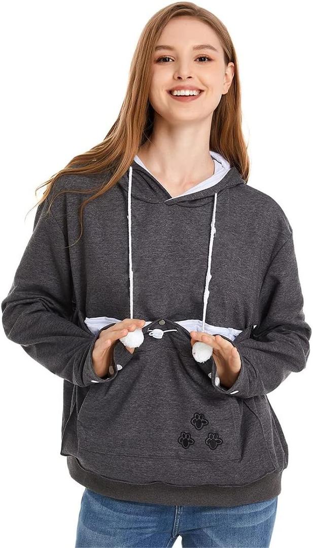 LINYUCHEN Cat Dog Pouch Hoodie Large Pet Pouch Sweatshirt Puppy Kitten Holder Carrier Pullover Shirt Unisex Hoodies (Dark Grey) XXL