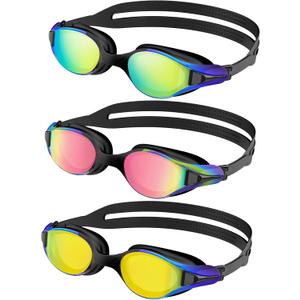 Swim-Goggles Men Goggles-Swimming-Adult Women: 3 Pack Unisex Anti-Fog Youth Swim Glasses Training UV400 Protection (Black Aqua & Black Pink & Black Orange)