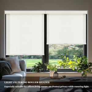 AOSKY Light Filtering Roller Shades Cordless Blinds for Windows, Free-Stop Shades with Valance, 99% Blackout, Thermal Insulated Fabric, UV Protection, Natural Woven Blinds47" W x 72" H, Beige (Ivory)