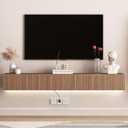 Floating Wall-Mounted TV Stand for 65 Inch Tvs, Modern Media Entertainment Center Console with LED Light & Wire Management & Doors for Home Office Living Room, Wood